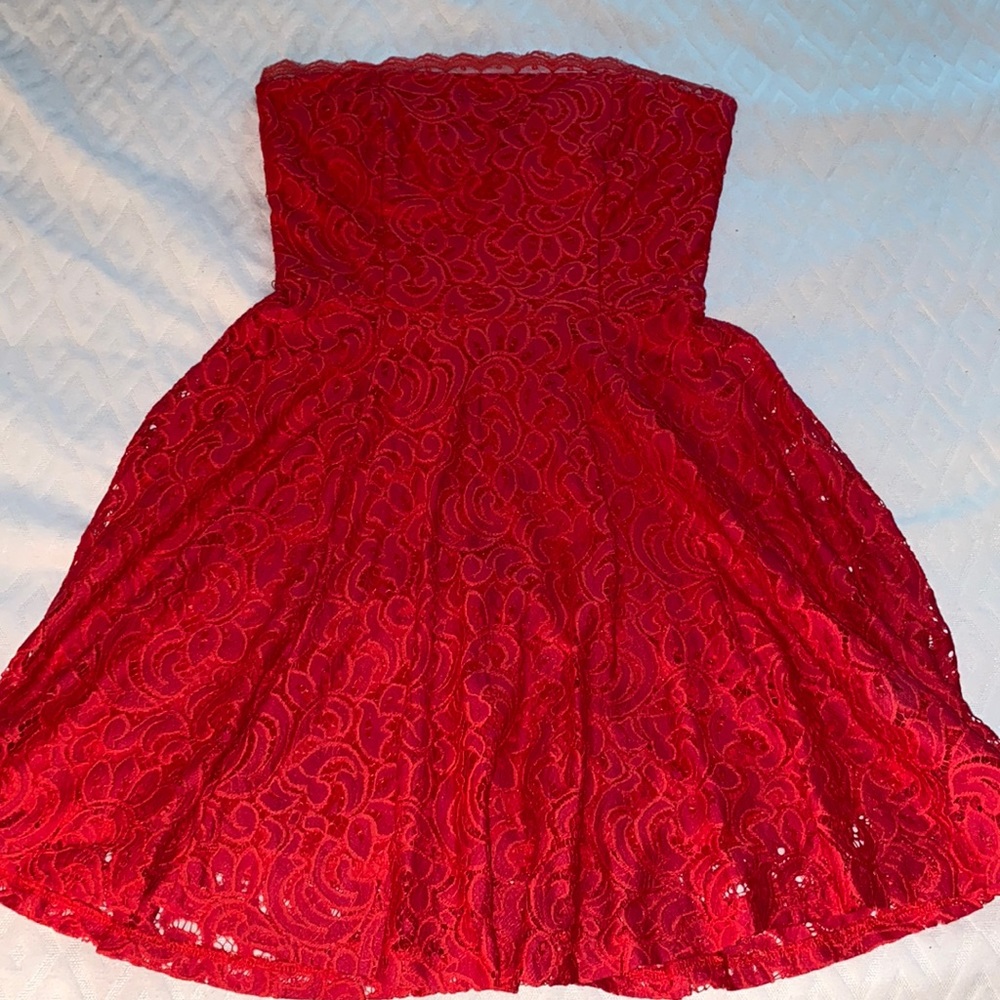 Strapless Red Lace Mini Dress